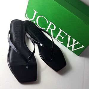 J.CREW (9) BLACK LEATHER SQUARE TOE THONG SANDALS